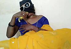 what's up with that south mallu aunty taking a big banana in her pussy?