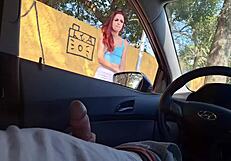 risky handjob for slut at bus stop on street