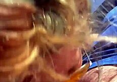 blonde slut takes a huge facial after getting fucked in public