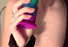 Tiny Amateur Rides Huge Dildo In Tight Pussy, Cums Hard.