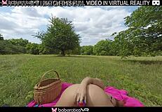 Solo brunette babe ornela morgan masturbates outdoor with dildo in vr