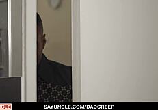 i watch stepdad and stepson comparing their sizes in a private taboo family moment with old and young dynamic and curiosity