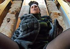 Elegant Fur-Coated Slut Fucked On Table Covered In Cum Twice