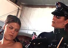 These two amazing lesbian friends had fun with their strap on in a warehouse