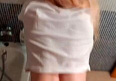 teen blonde catches stepdad in shower and sucks him