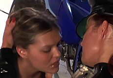 These two amazing lesbian friends had fun with their strap on in a warehouse