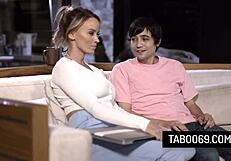 i'm hot milf stepmom pristine edge, seducing and fucking my stepson on the sofa