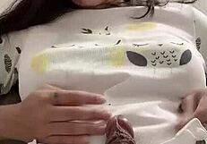 Shemale puts hair clamp on her cock while masturbating in this solo session