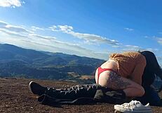 Guide feels passion fucking married woman's big ass atop mountain.