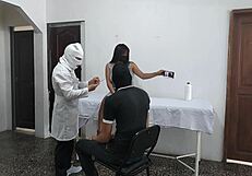 that perverted doctor is fucking the patient while her husband waits outside