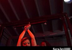 Sara Jay's big ass bound in bondage, kissing and teasing interracially