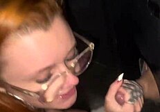 me and my redhead friend sucking deliciously at glory hole in swing house while cuckold films