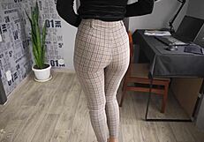 Office Worker Shows Off Ass in Super Tight Trousers