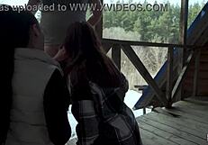 Suck him together on vacation in public threesome blowjob!