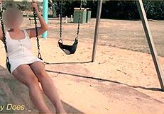 Wife Swings Without Panties in Public Exposure