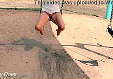 Wife Swings Without Panties in Public Exposure