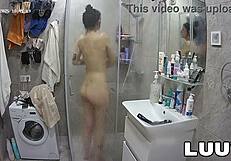 Luuv beautiful girl alice takes a shower on a amateur reality show.