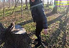 Tight Leather Pants, No Panties, Wet Surprise In Car. Steamy Blowjob Outdoors, Rough Forest Fuck.