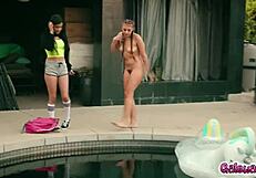 Savannah Sixx and Gia Derza share deep kisses and head to the bedroom for more touching.