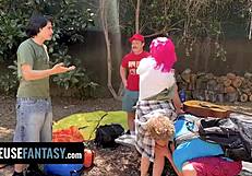 Foursome Sharing Girlfriend Outdoors in Freeuse Fantasy