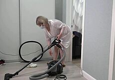 a home camera watches mature housewife with thick ass under short robe and big boobs chubby milf behind the scenes pawg