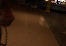 Skinny brunette teen with small tits gets picked up for sex. She receives a mouth cumshot.