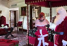 Granny Claus achieves big white dildo orgasm for Christmas in July.