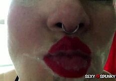 a young girlfriend sucks huge white cock in homemade video, close up and sloppy