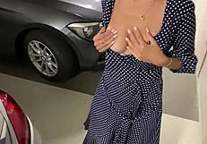 detailed vibrator orgasm control session in a public bar with pussy spreading