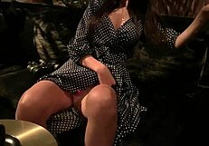 detailed vibrator orgasm control session in a public bar with pussy spreading