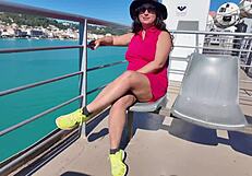 The Curvy Stepmom Flashes Big Pussy Lips In Public Bus And Recalls Vacation With Stepson.