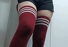 cheeky change room slut tries on topless nude socks 😏