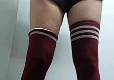 cheeky change room slut tries on topless nude socks 😏