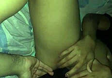 big dildo penetrates tight pussy in double vaginal fucking