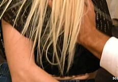 blonde with pale white skin and skinny body pick up and seduce to hard first time casting fuck