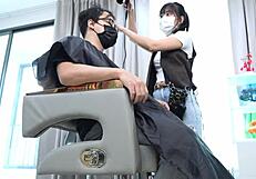 Big ass barber girl horny with her customer