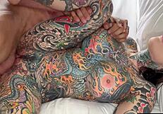 tattoo curvy tiger lilly enjoying maximos huge dick with sloppy licks