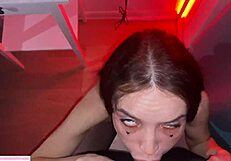 I picked up a beautiful whore at party and she makes a cum play after passionate blowjob