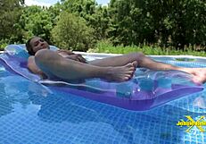 wet and horny solo granny masturbates outdoors by the pool