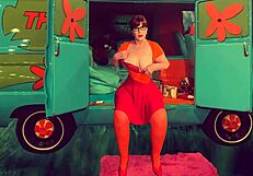 Granny Velma Dinkley sucks cock and swallows cum like a slutty sleuth