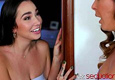 Stepmom Cherie Deville licking pussy of her gamer teen Karlee Grey