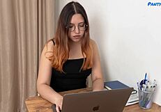 Sexy girl Krista Shyann in minidress pantyhose and heels gets FUCKED in doggystyle!