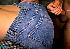 Edging And Cumming On Her Jeans-Covered Ass After Ripping Them
