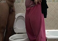 Horny Stepmother Watches Her 18 Year Old Stepson Pissing In Front Of Her With Big Cock.