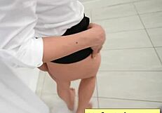 Slutty office milf sucking fat massive cock pov, then gets fucked on desk!