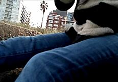 Walk on the beach leads to insertion with brunette big ass busty big cock man in underwear