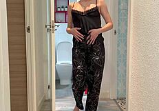 Masturbation in the shower turns into huge orgasm with erotic golden shower, featuring a blonde latina teen with big ass and fake tits.