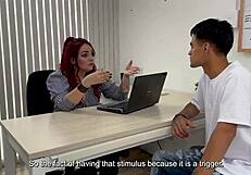 Curvy Colombian MILF Therapist Fucks Nerd Boy in Office.