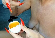 Milf Eggs in Pussy Biology Closeup Insemination Handjob with Cum Creampie