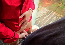 step sister helps step brother cum quick in her panties while step mom waits in car